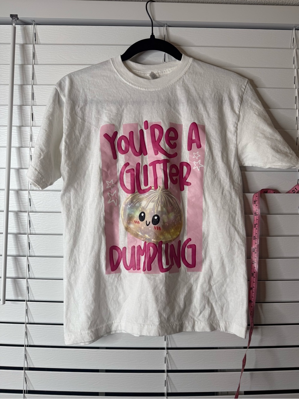 White Kids T-Shirt with Pink "You're a Glitter Dumpling" Graphic